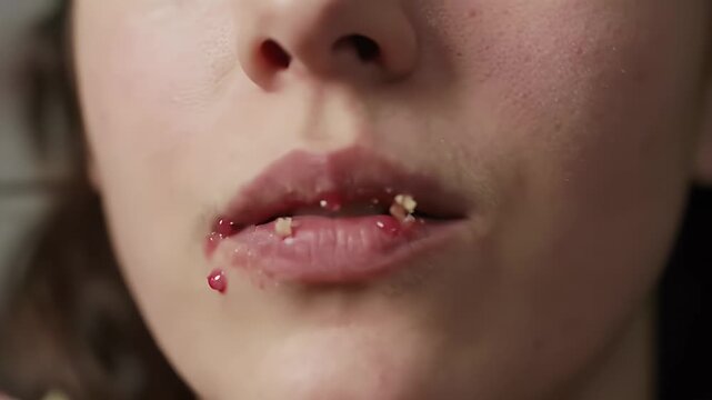 High Detailed Close Up View of Female Lips Affected by Herpes Simplex Viral Infection Characterized by Sores and Blisters Perfect for Illustrating Contagious Skin Condition Medical Education