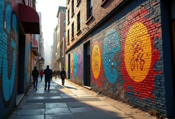 vibrant street art murals weathered brick walls urban beautification colorful expressionism, graffiti, textures, paint, design, artwork, culture, creativity
