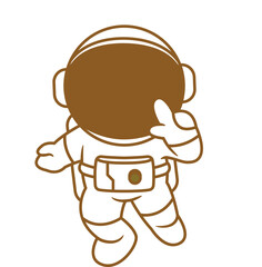 Brown outlined astronaut with a helmet floats gesturing the number one in a space theme illustration