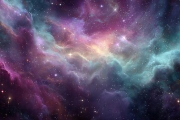Obraz premium Colorful nebula with sparkling stars, striking celestial scenery for cosmic-themed designs and projects