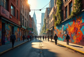 Obraz premium vibrant street murals bringing life concrete jungles powerfully transform urban landscapes colorful artistry, graffiti, architecture, cityscape, design, wall
