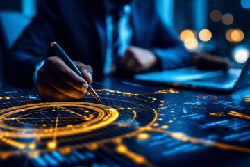 x-default Businessman analyzing financial data on holographic interface