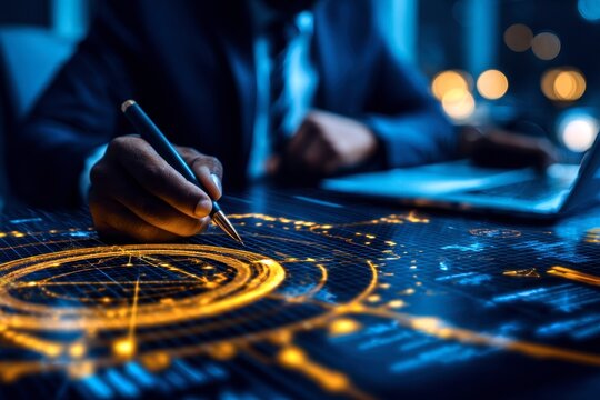 x-default Businessman analyzing financial data on holographic interface