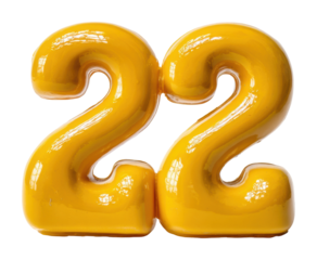 Creative yellow number 22 sculpture urban gallery decorative object isolated on transparent background