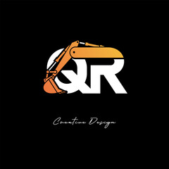 QR Excavator Arm Construction Logo - Bold Industrial Letter mark Design for Heavy Equipment, Contractor Branding & Modern Engineering Identity