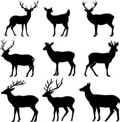 Black Deer Silhouette Vector Set