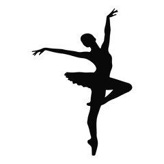 Elegant Ballerina Silhouette: Graceful Pointe Pose, Black and White, Artistic.
