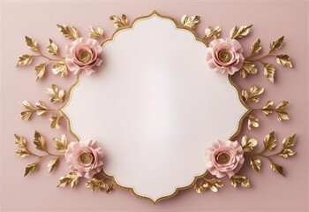 Elegant wedding invitation frame with a blank pink watercolor splash and gold foil accents. Feminine design with soft blush tones for save the date cards, bridal shower, or announcements