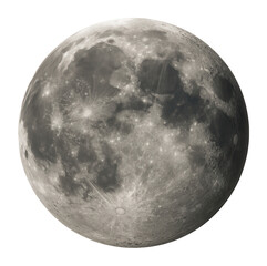 Detailed image of the moon showcasing its surface features, including craters and maria, on a white background, suitable for astronomy and space exploration concepts.