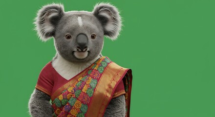 Koala bear in traditional indian saree