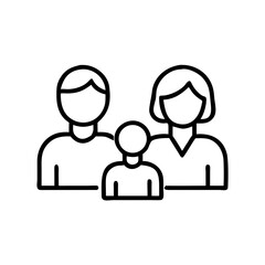 Family group with parents and child in simple line art style  