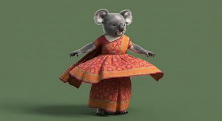 Koala wearing traditional indian dress