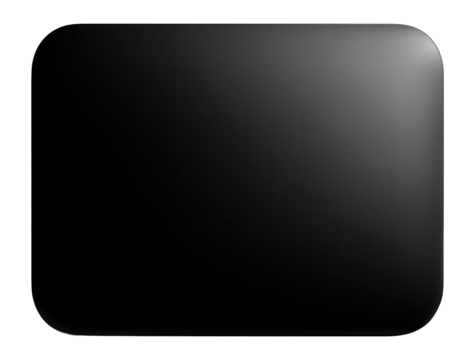Sleek, minimalist black rectangle with rounded corners on a white background, suitable for technology or design concepts emphasizing simplicity and modernity.