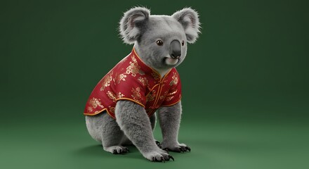 Koala in decorative red shirt