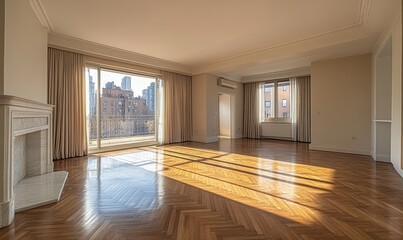 Obraz premium Empty classic apartment with two rooms, offering a blank slate for customization in the living room, Generative AI