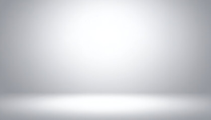 Bright Spotlight Illuminating an Empty, Seamless Gray Studio Room Background.