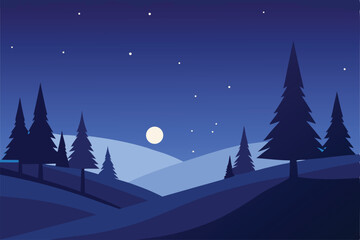 Fototapeta premium winter night scene background showing silhouettes .eps