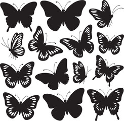 Collection of silhouetted butterflies in various poses