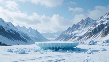 Fototapeta premium Majestic glacial valley with a large ice formation in the foreground