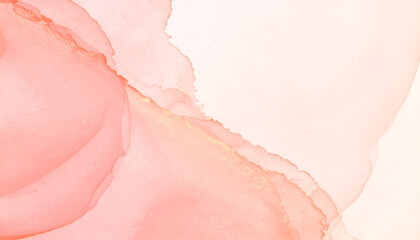 Fototapeta premium Ethereal Coral Wash: A Delicate Abstract with Glimmering Gold Veins