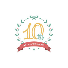 おしゃれな10周年記念日のアニバーサリーアイコン (手描き、ベクター)