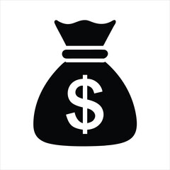 Minimalist Money Bag Modern Silhouette Vector Icon - Finance & Wealth Symbol vector icon on white background 
