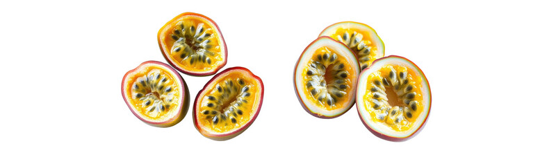 passion fruit halves isolated on white background