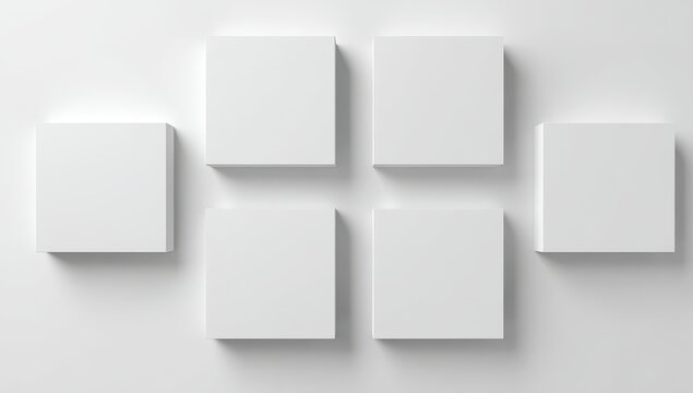 Six white squares arranged symmetrically on a white background