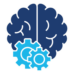 Brain Icon In Blue Monochrome Flat Design, Vector Illustration
