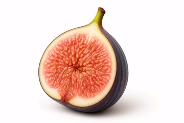 Half Fresh Fig Showing Seeded Center on White Background