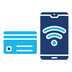 Mobile Banking Icon In Blue Monochrome Flat Design, Vector Illustration