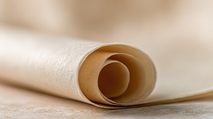 A close-up of a roll of parchment paper with visible surface texture and softness, symbolizing its use in baking and cooking, against a light beige, softly blurred background.