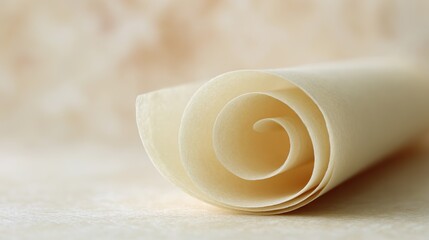 A close-up of a roll of parchment paper with visible surface texture and softness, symbolizing its use in baking and cooking, against a light beige, softly blurred background.