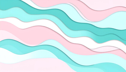 Fototapeta premium Flowing Pastel Papercut Waves: An Abstract 3D Background in Pink and Teal.