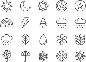 Collection of weather and nature icons in a grid layout moon