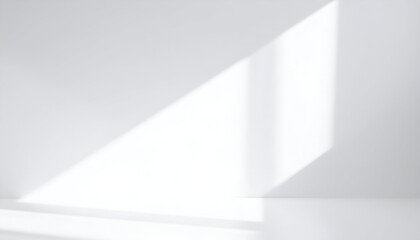 Geometric Sunlight and Shadow Play in a Serene, Minimalist White Room.