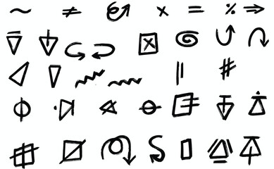 Hand-Drawn Grunge Icons: Arrows, Symbols, and Checkmarks