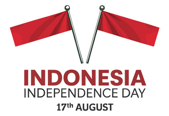 Indonesia Independence Day illustration with two red flags, bold date text, and clean layout – minimalist patriotic vector for celebration 