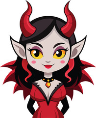 Cartoon Devil Character with Horns and Tail Isolated on White Background

