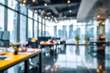 Fototapeta premium Blurred modern office interior with city view (3)