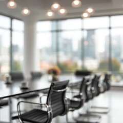 Blurry office meeting room with city view