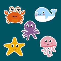Cute ocean animals sticker set 