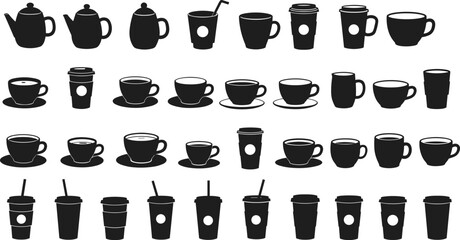 Black and White Coffee Cup Collection, Tea Kettle, Travel Mugs, Tea Cups, Disposable Cups, Drink Containers, Minimalist Design