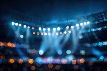 Blurry indoor arena, vibrant spotlights