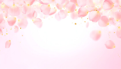 Luminous Shower of Delicate Pink Rose Petals and Sparkling Gold Confetti