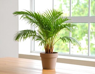 Vibrant areca palm in a pot enhancing the bright space with its green fronds