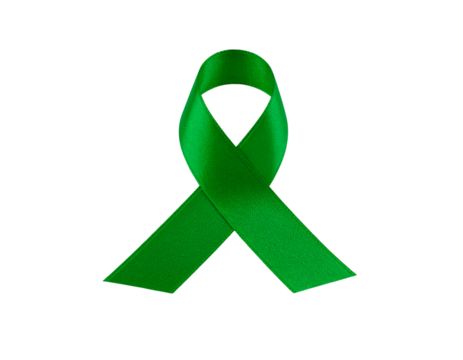 Bright green awareness ribbon isolated on transparent background
