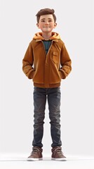 Fototapeta premium Boy with backpack, plaid shirt, jeans, and sneakers, ready for adventure and school.