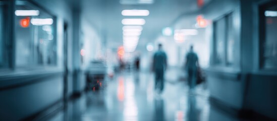 Blurred hospital hallway with people