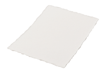 A sheet of handmade paper with deckled edges, featuring a textured and natural appearance, ideal for crafting, invitations, or artistic projects.